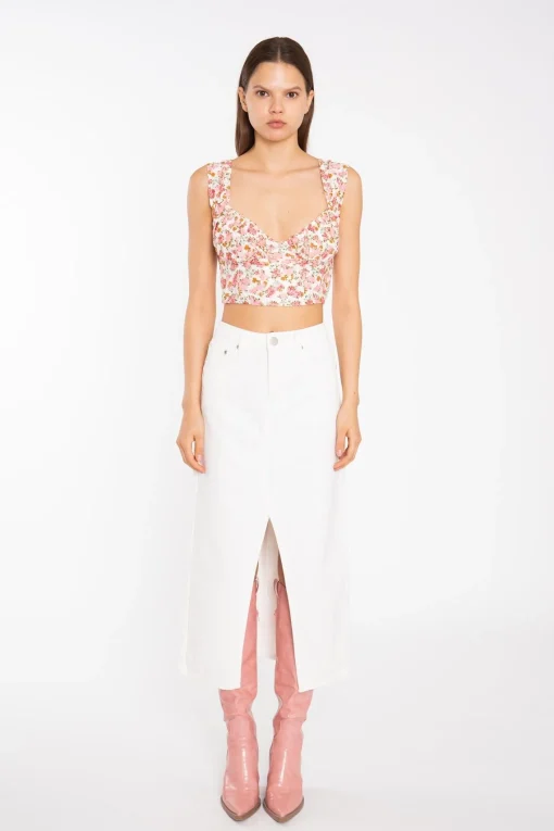 Glamorous Crops, Corsets & Bodysuits|Pink Multi-Floral Lace Ruched Corset Crop-Top -