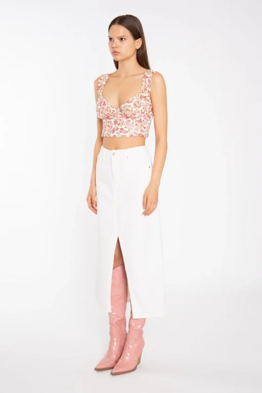 Glamorous Crops, Corsets & Bodysuits|Pink Multi-Floral Lace Ruched Corset Crop-Top -