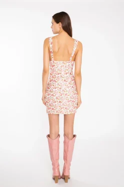 Glamorous Day Dresses|Mini Dresses|Pink Multi-Floral Lace Ruched-Bus Corset Mini-Dress -
