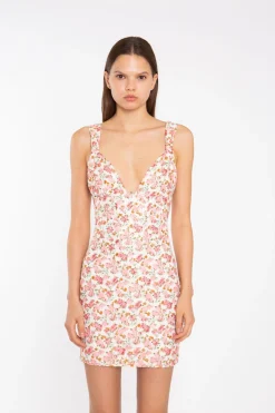 Glamorous Day Dresses|Mini Dresses|Pink Multi-Floral Lace Ruched-Bus Corset Mini-Dress -