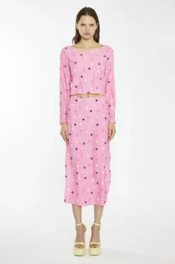 Glamorous Midi & Midaxi Skirts|Pink Multi-Flower Bias-Cut Midi-Skirt -