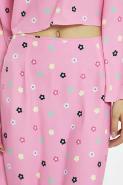 Glamorous Midi & Midaxi Skirts|Pink Multi-Flower Bias-Cut Midi-Skirt -