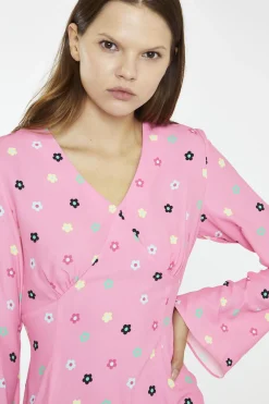 Glamorous Day Dresses|Mini Dresses|Pink Multi-Flower Fluted Sleeve Mini-Dress -
