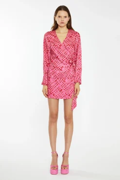 Glamorous Best Dressed Guest|Going Out Tops|Pink Multi-Square Fluted Sleeve Wrap Top -