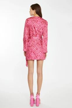 Glamorous Best Dressed Guest|Going Out Tops|Pink Multi-Square Fluted Sleeve Wrap Top -