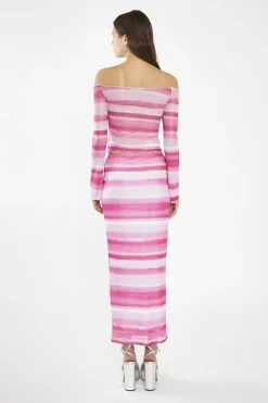 Glamorous Maxi Skirts|Pink Ombre-Stripe Mesh Bodycon Maxi-Skirt -
