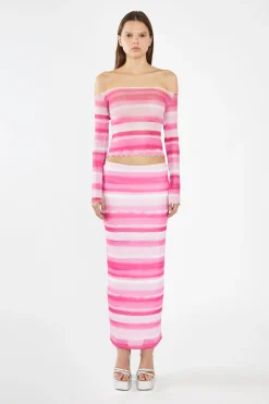 Glamorous Co-ords|Tops & T-shirts|Pink Ombre-Stripe Mesh Off the Shoulder -Top -