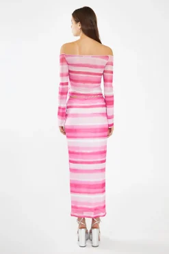 Glamorous Co-ords|Tops & T-shirts|Pink Ombre-Stripe Mesh Off the Shoulder -Top -