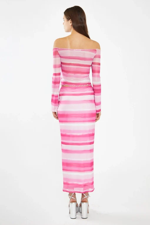 Glamorous Co-ords|Tops & T-shirts|Pink Ombre-Stripe Mesh Off the Shoulder -Top -