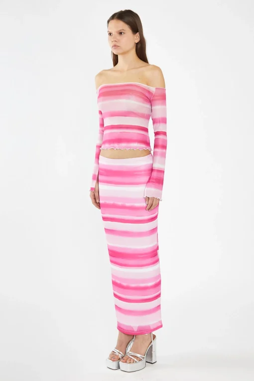 Glamorous Co-ords|Tops & T-shirts|Pink Ombre-Stripe Mesh Off the Shoulder -Top -
