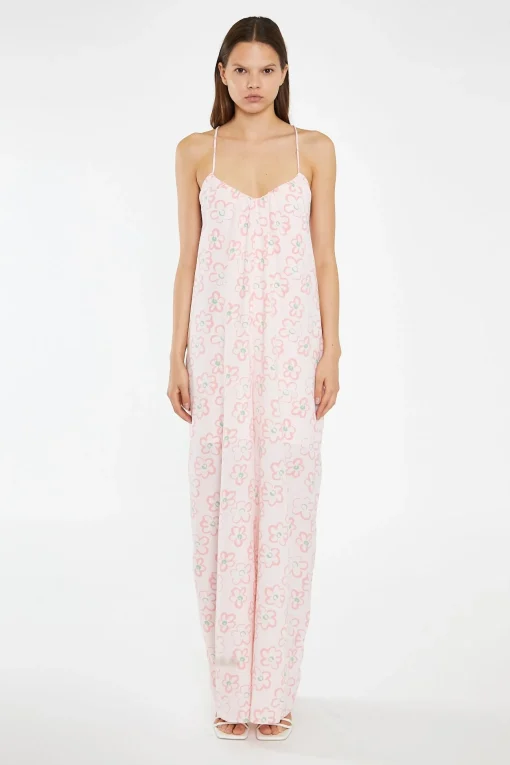Glamorous Chic Escapes|Jumpsuits|Pink Painted-Daisy Loose-Fit Lace-Up Jumpsuit -