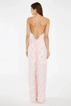 Glamorous Chic Escapes|Jumpsuits|Pink Painted-Daisy Loose-Fit Lace-Up Jumpsuit -