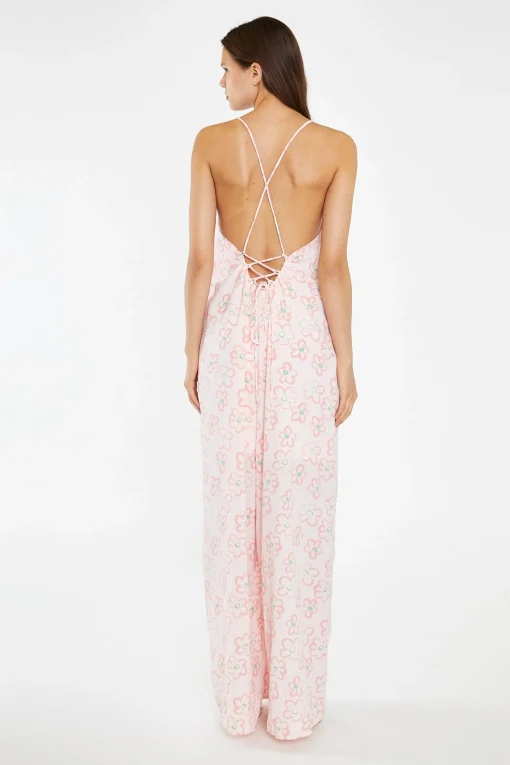 Glamorous Chic Escapes|Jumpsuits|Pink Painted-Daisy Loose-Fit Lace-Up Jumpsuit -