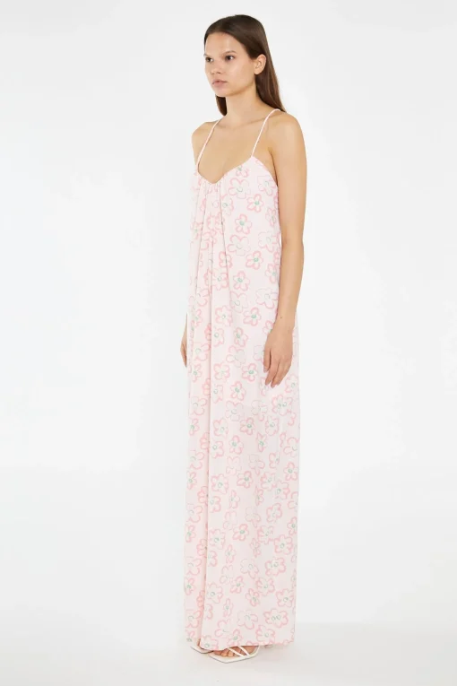 Glamorous Chic Escapes|Jumpsuits|Pink Painted-Daisy Loose-Fit Lace-Up Jumpsuit -