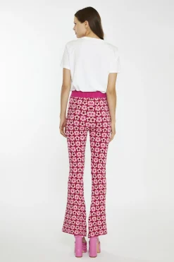 Glamorous Flares|Pink Red Flower Check Flare High-Waist-Trousers -
