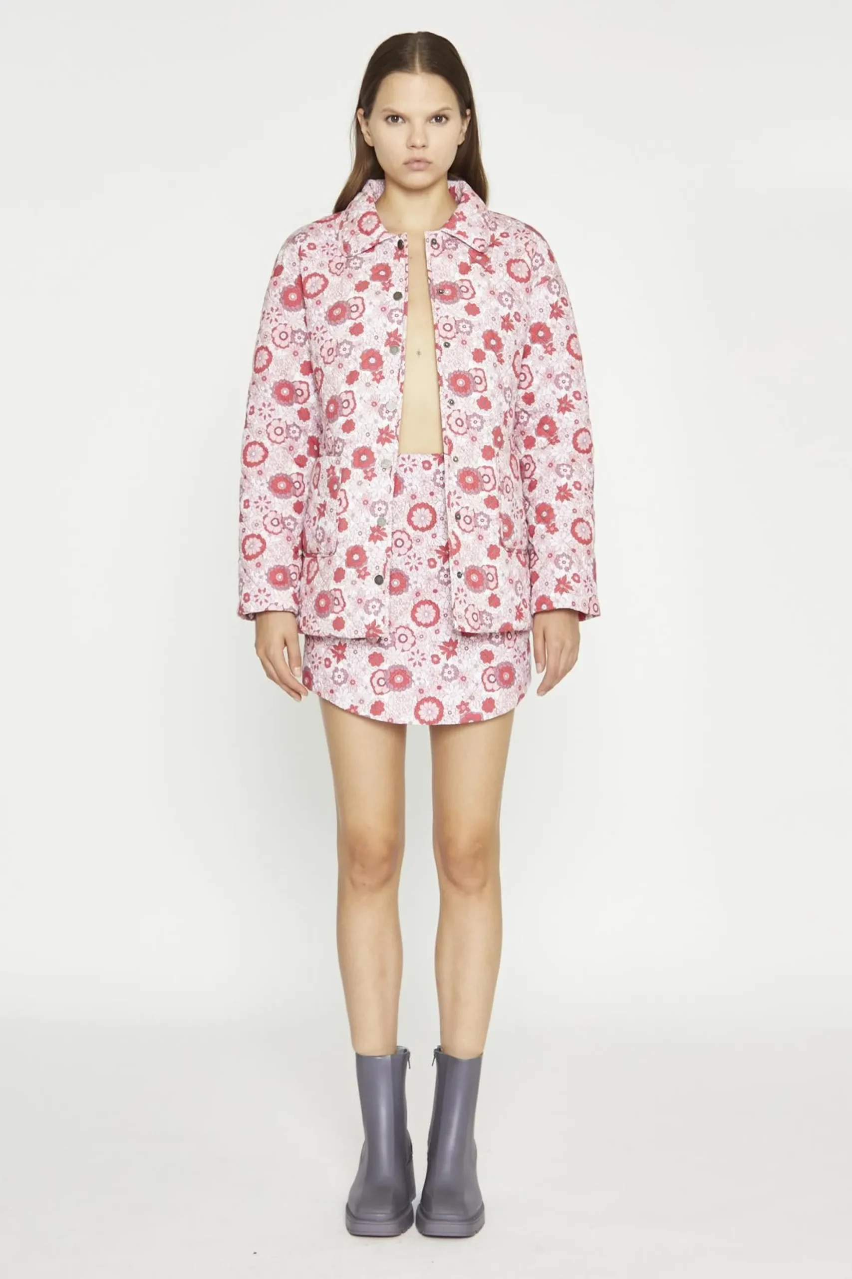 Glamorous Mini Skirts|Pink Red Vintage Floral A-Line Mini-Skirt -