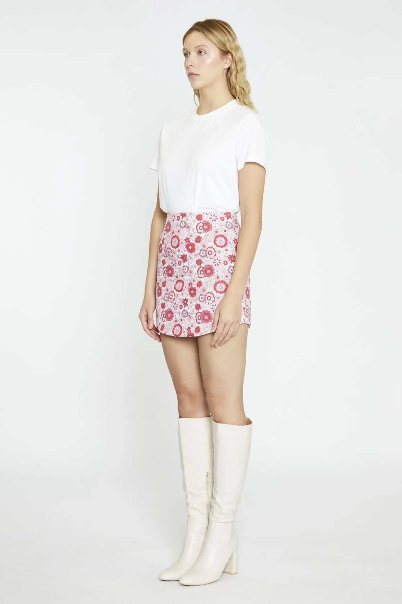 Glamorous Mini Skirts|Pink Red Vintage Floral A-Line Mini-Skirt -