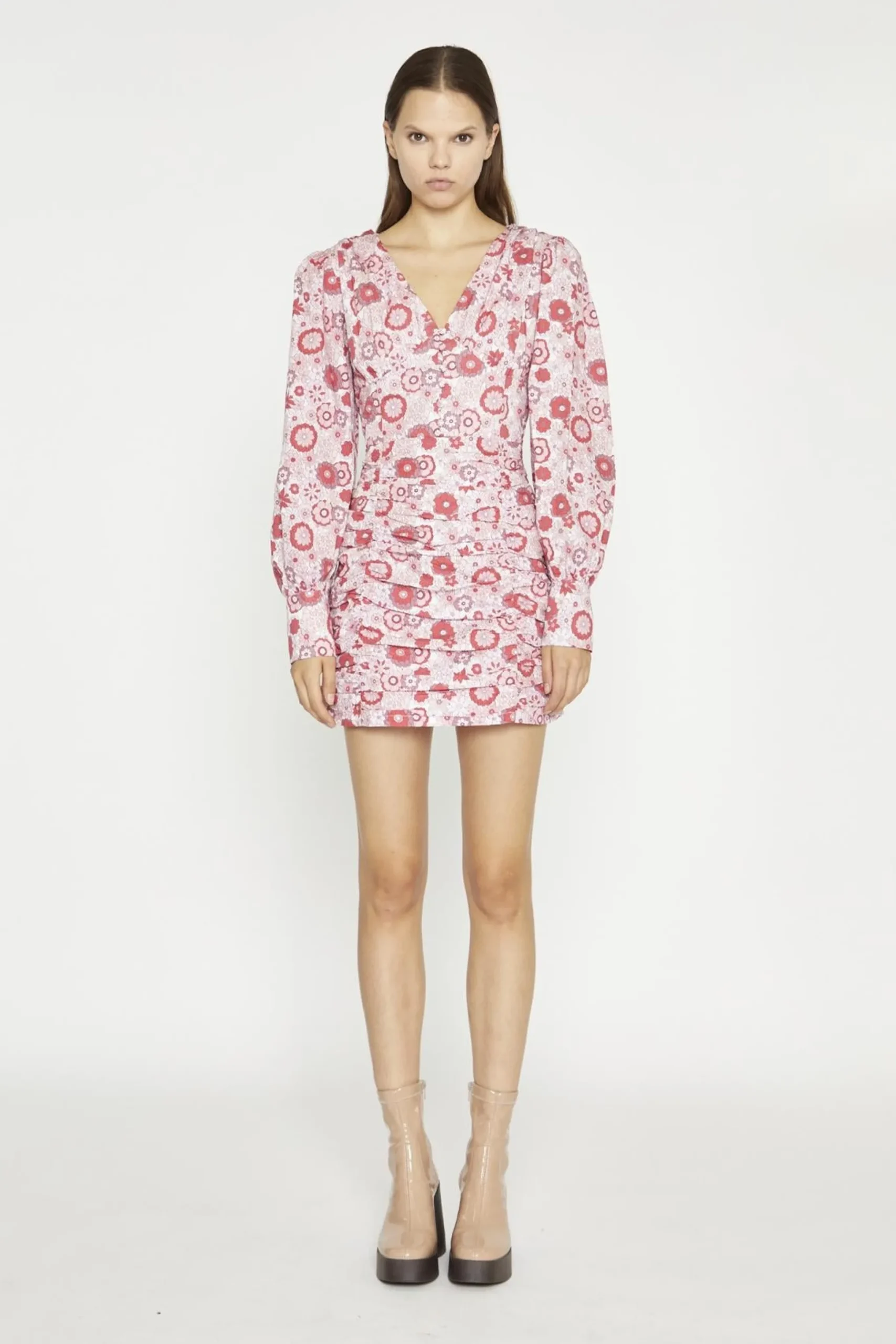 Glamorous Mini Dresses|Mini Dresses|Pink Red Vintage Floral V-Neck Mini-Dress -