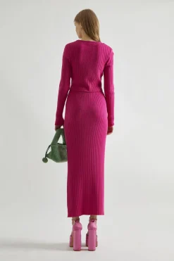Glamorous Co-ords|Knitted Co-ords|Pink Rib-Knit Crop-Jumper -