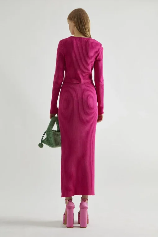 Glamorous Co-ords|Knitted Co-ords|Pink Rib-Knit Crop-Jumper -