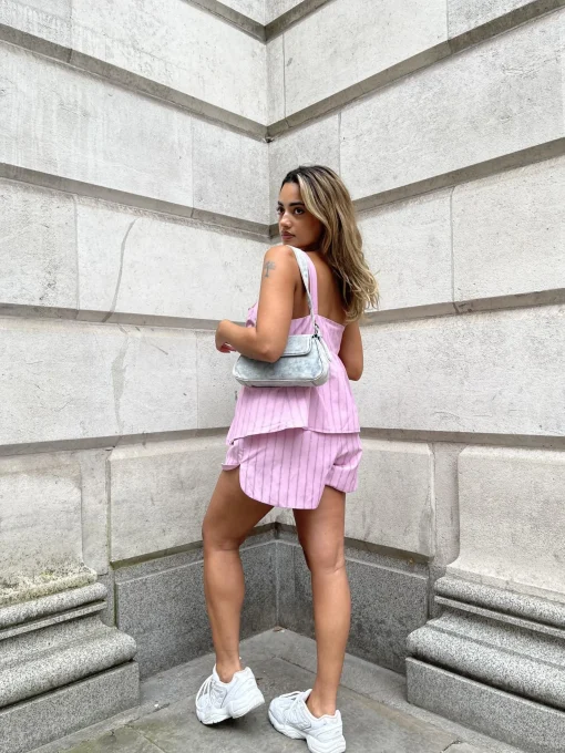 Glamorous Co-ords|Woven Shorts|Pink Vertical-Stripe Side Split Shorts -