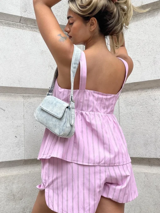 Glamorous Chic Escapes|Co-ords|Pink Vertical-Stripe Tie-Front Smock-Top -