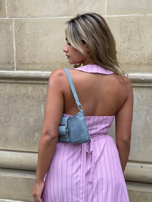 Glamorous Chic Escapes|Co-ords|Pink Vertical-Stripe Wrap Halterneck Crop-Top -