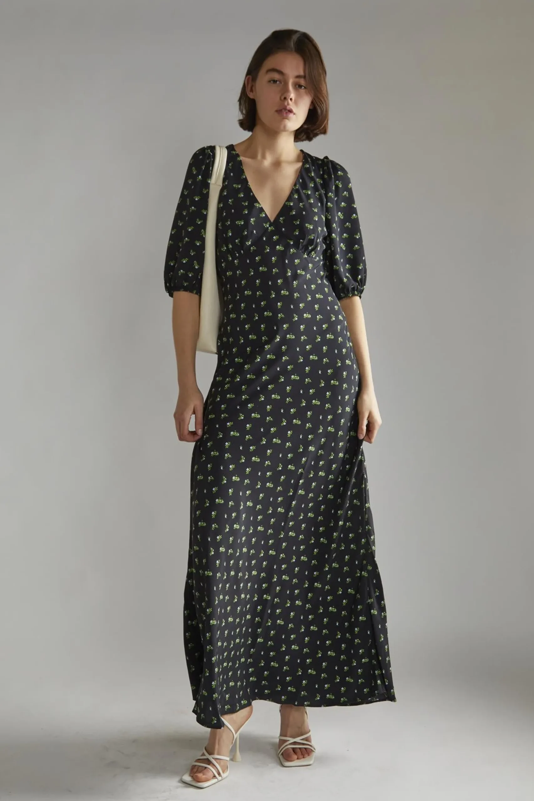 Glamorous Day Dresses|Midi & Midaxi Dresses|Pink Vintage Bud-Floral V-neck Tea Midi-Dress -