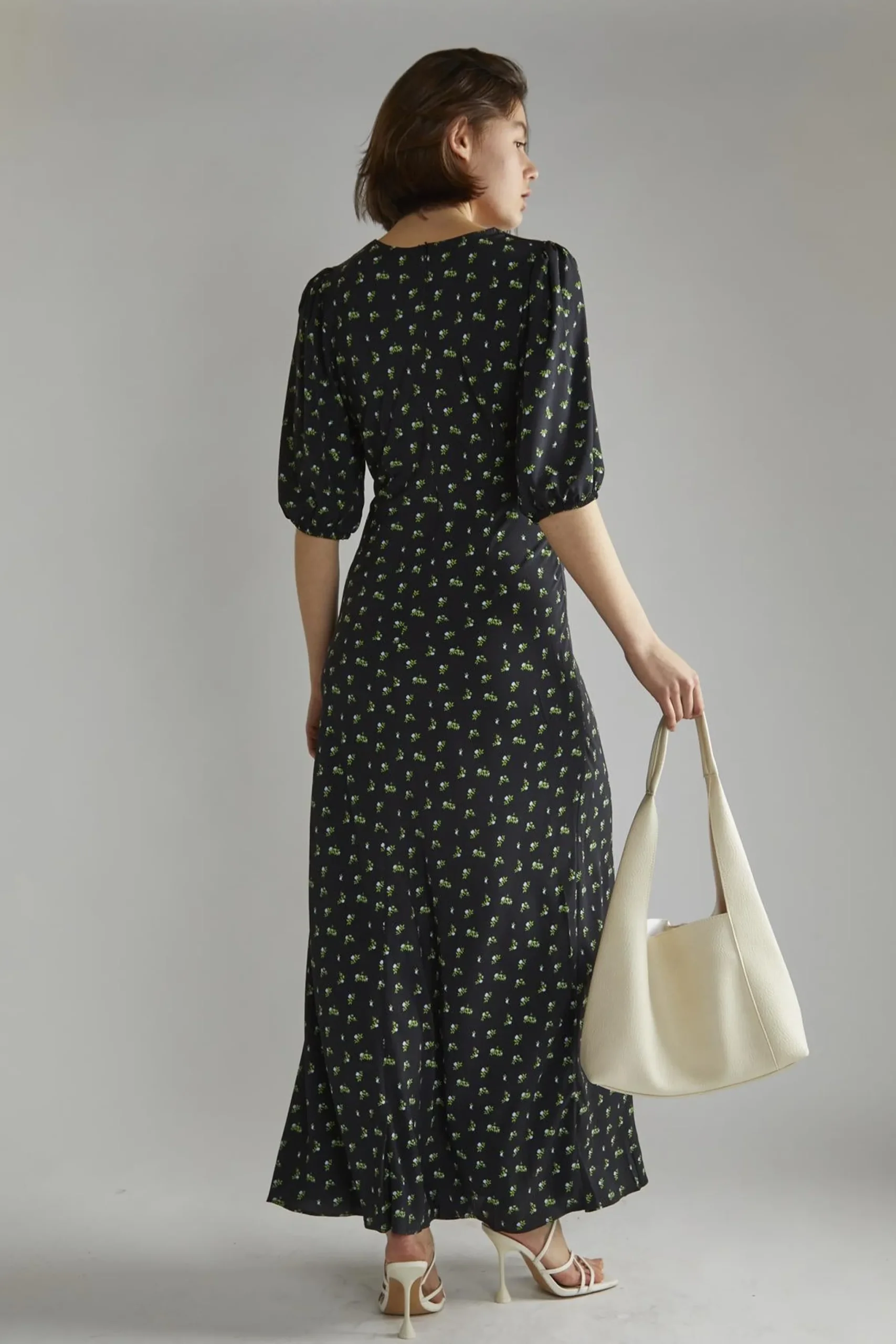 Glamorous Day Dresses|Midi & Midaxi Dresses|Pink Vintage Bud-Floral V-neck Tea Midi-Dress -