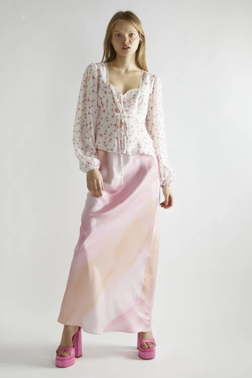 Glamorous Blouses & Shirts|Pink Watercolour-Floral V-Neck Top -