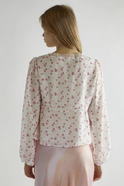 Glamorous Blouses & Shirts|Pink Watercolour-Floral V-Neck Top -