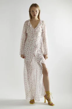 Glamorous Day Dresses|Maxi Dresses|Pink Watercolour-Floral V-Neck Maxi-Dress -