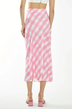 Glamorous Best Dressed Guest|Glamorous Care: Our Sustainable Collection|Pink Watercolour-Gingham Bias-Cut Midi-Skirt -