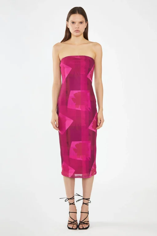 Glamorous Day Dresses|Midi & Midaxi Dresses|Pink-Block Mesh Bandeau Bodycon Midaxi-Dress -