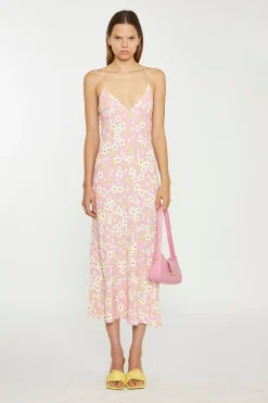 Glamorous Best Dressed Guest|Day Dresses|Pink-Olive-Yellow-Flower Midi Slip Dress -