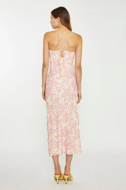 Glamorous Best Dressed Guest|Day Dresses|Pink-Olive-Yellow-Flower Midi Slip Dress -