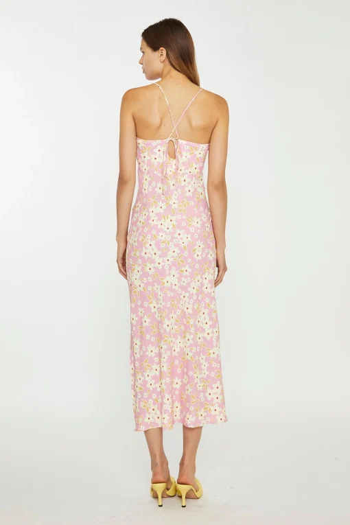 Glamorous Best Dressed Guest|Day Dresses|Pink-Olive-Yellow-Flower Midi Slip Dress -