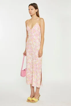 Glamorous Best Dressed Guest|Day Dresses|Pink-Olive-Yellow-Flower Midi Slip Dress -