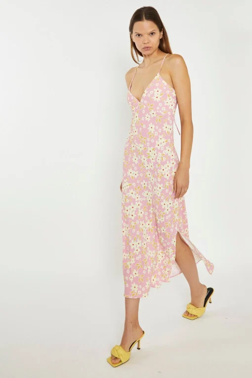 Glamorous Best Dressed Guest|Day Dresses|Pink-Olive-Yellow-Flower Midi Slip Dress -