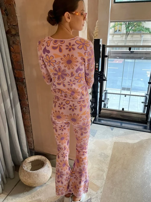 Glamorous Co-ords|Flares|Pink-Peach-Retro-Flower Flared Trousers -