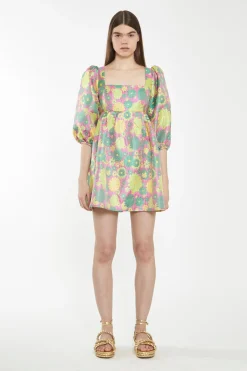 Glamorous Best Dressed Guest|Chic Escapes|Pink-60s-Flower-Jacquard Babydoll Mini Dress -