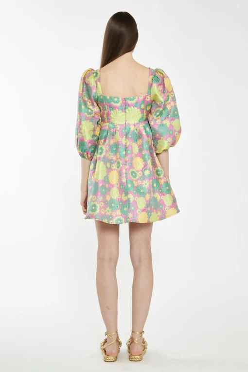 Glamorous Best Dressed Guest|Chic Escapes|Pink-60s-Flower-Jacquard Babydoll Mini Dress -