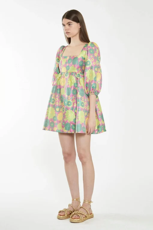 Glamorous Best Dressed Guest|Chic Escapes|Pink-60s-Flower-Jacquard Babydoll Mini Dress -