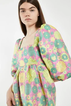 Glamorous Best Dressed Guest|Chic Escapes|Pink-60s-Flower-Jacquard Babydoll Mini Dress -