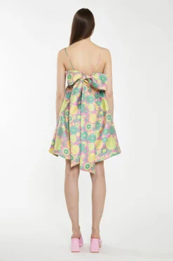 Glamorous Best Dressed Guest|Chic Escapes|Pink-60s-Flower-Jacquard Tie Detail Mini Dress -