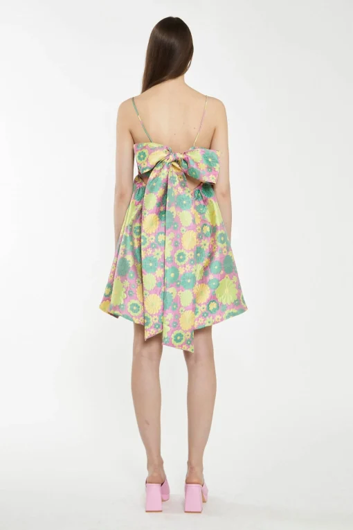 Glamorous Best Dressed Guest|Chic Escapes|Pink-60s-Flower-Jacquard Tie Detail Mini Dress -