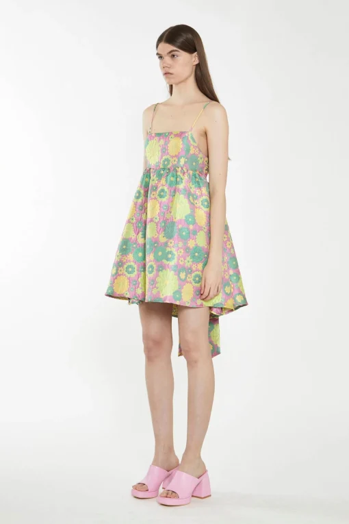 Glamorous Best Dressed Guest|Chic Escapes|Pink-60s-Flower-Jacquard Tie Detail Mini Dress -