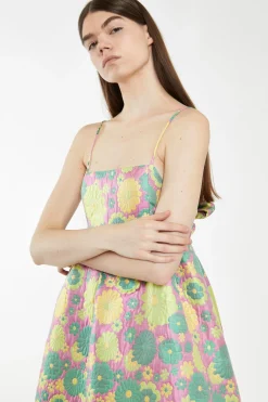 Glamorous Best Dressed Guest|Chic Escapes|Pink-60s-Flower-Jacquard Tie Detail Mini Dress -