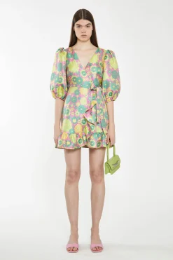 Glamorous Best Dressed Guest|Chic Escapes|Pink-60s-Flower-Jacquard Wrap Mini Dress -