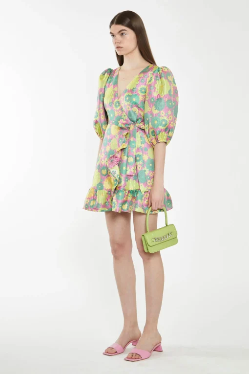 Glamorous Best Dressed Guest|Chic Escapes|Pink-60s-Flower-Jacquard Wrap Mini Dress -